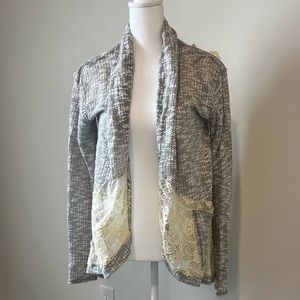 MissMe open front cardigan size medium. Has beautiful lace back and pockets!